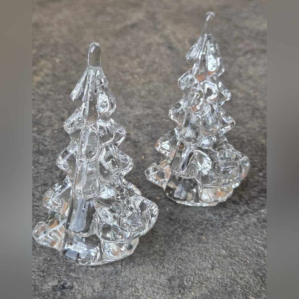 Vintage Biedermann Glass Christmas Tree Candle Holders Set Of 2